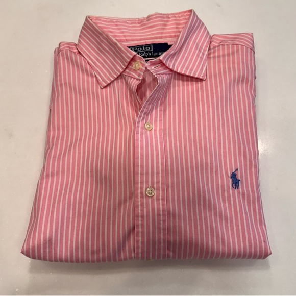 Ralph Lauren Stanton Classic Fit Men’s Shirt Button Down Pink & White Sz L - Picture 6 of 8